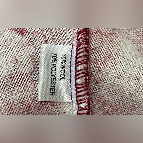 White & Red Checkered Heart Pattern Pom-Pom Front Tie Wool Blend Midi Dress M/L - Picture 13 of 13